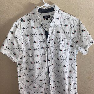 🕊️ GOAT Garden Party Button-Up – Floral Diamond Print, Designer Chic